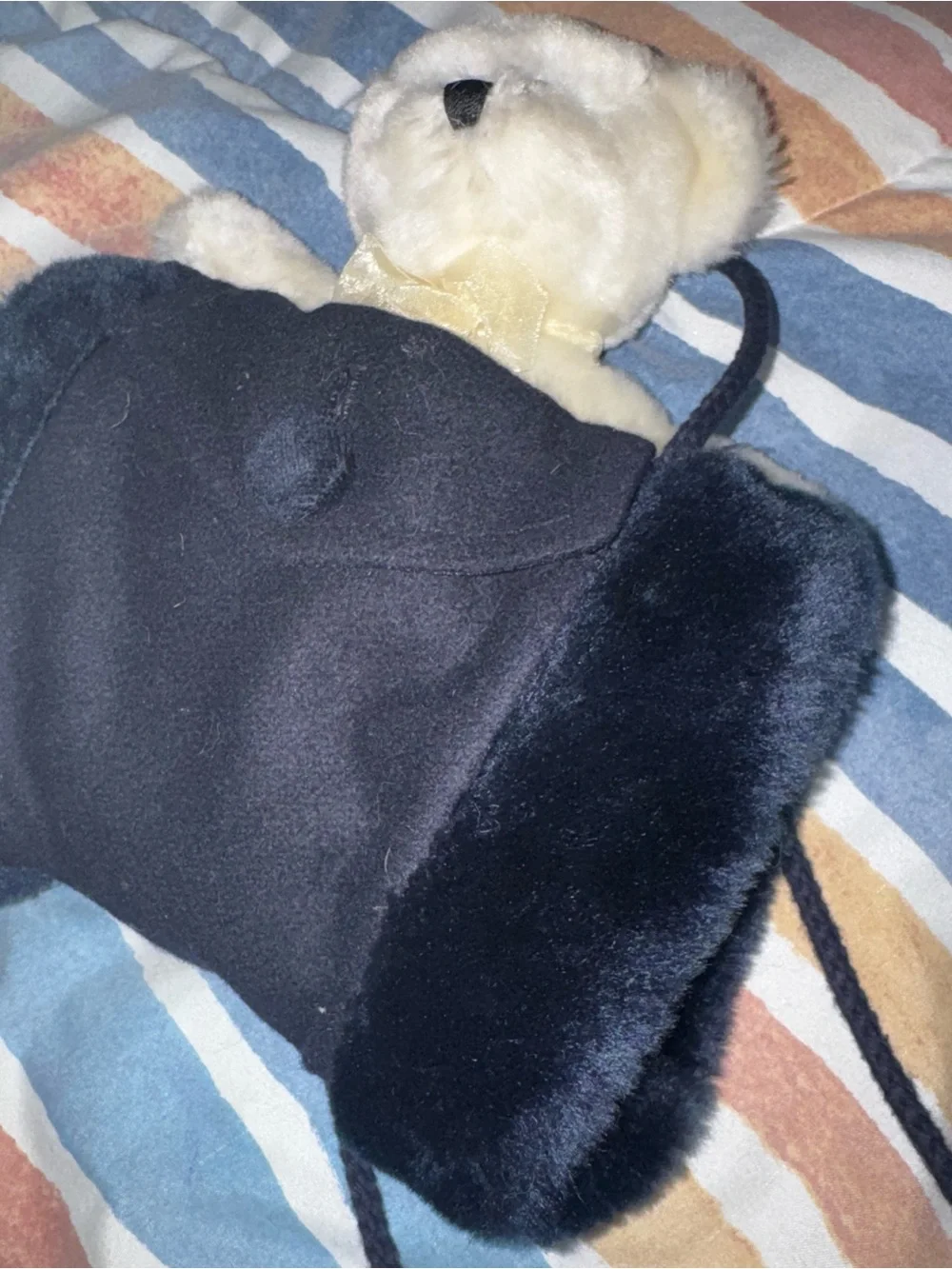 Kids Plush Teddy Hand Muff Crossbody - Navy